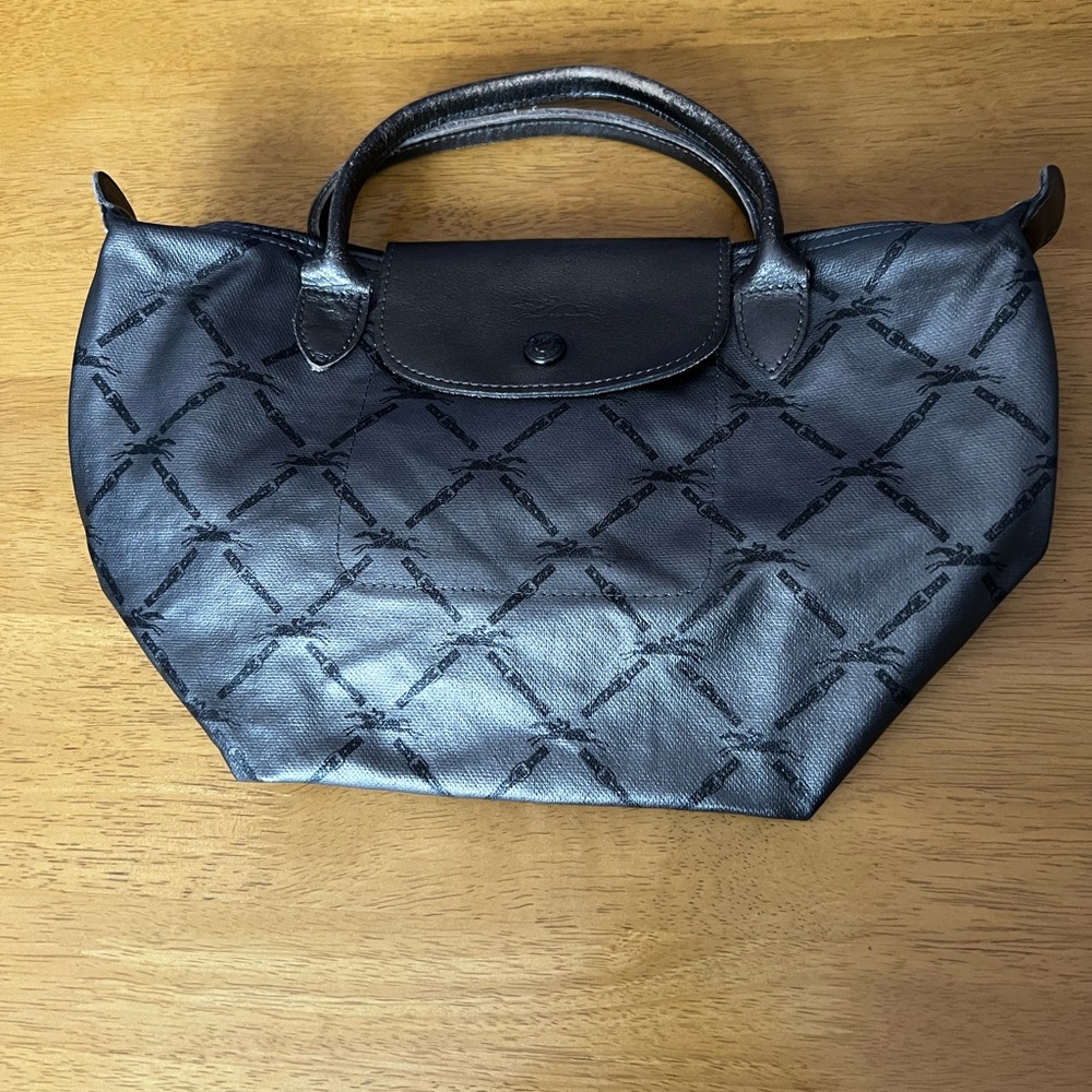 Longchamp Small Gray Leather Tote Bag
